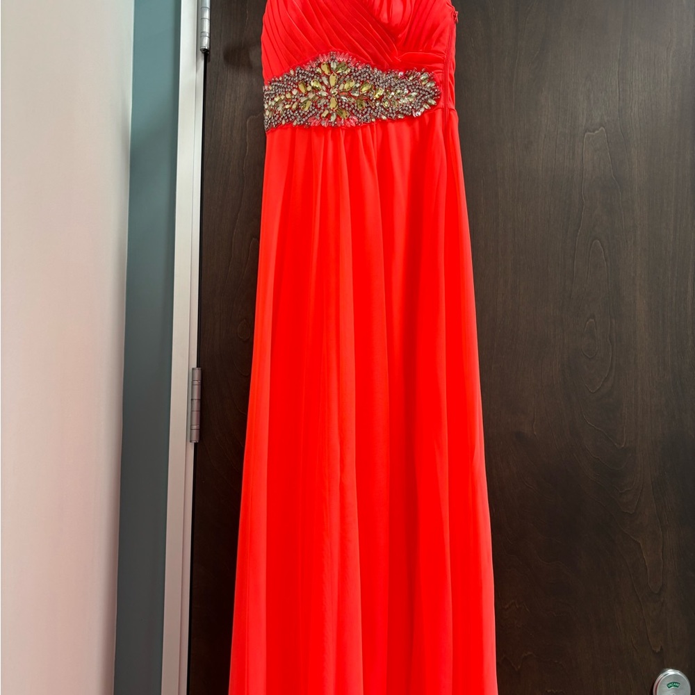 Sequin Hearts Red Beaded Empire Waist Prom Dress